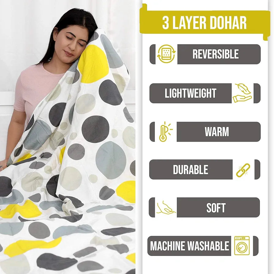 Divine Casa 100% Cotton All Season Calming Patch Single AC Dohar Blanket Lightweight for Winter Traveling Quarry TC - 120