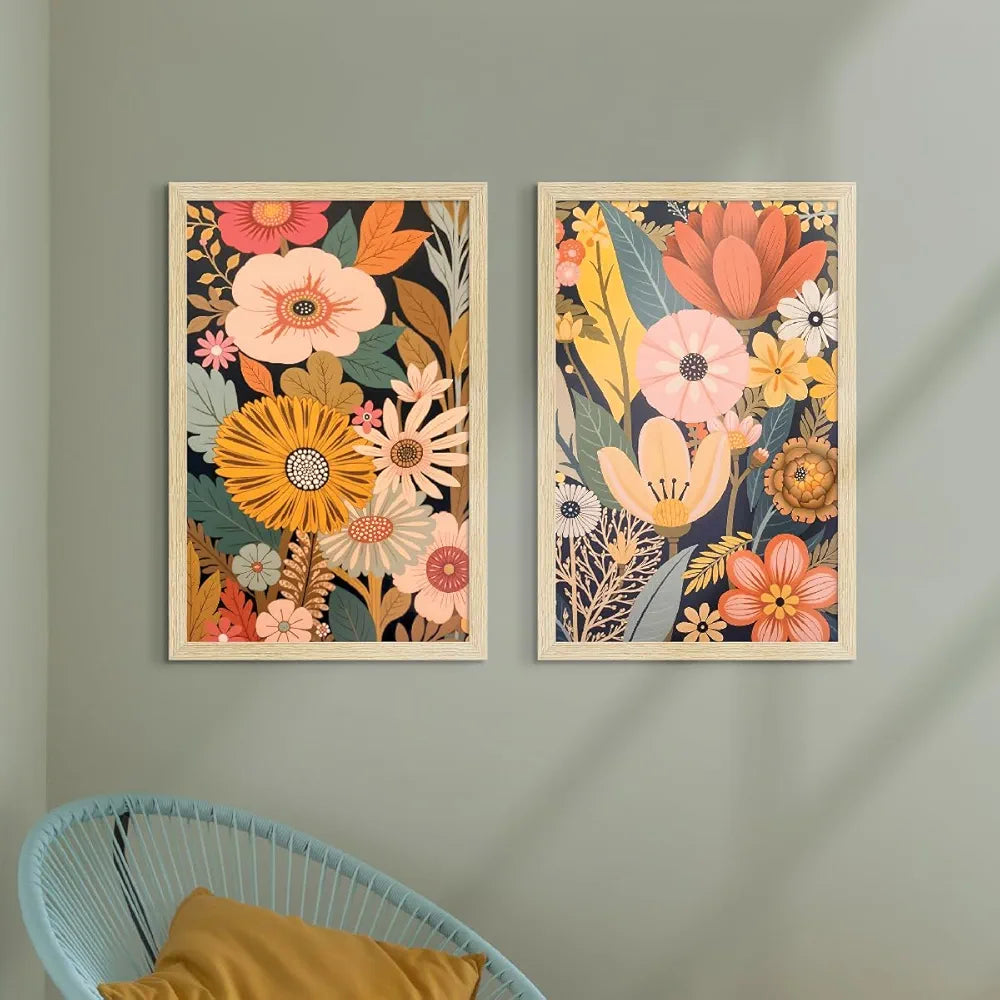 ArtX Paper Boho Art Paintings with Frame Flowers - 08 Set of 2