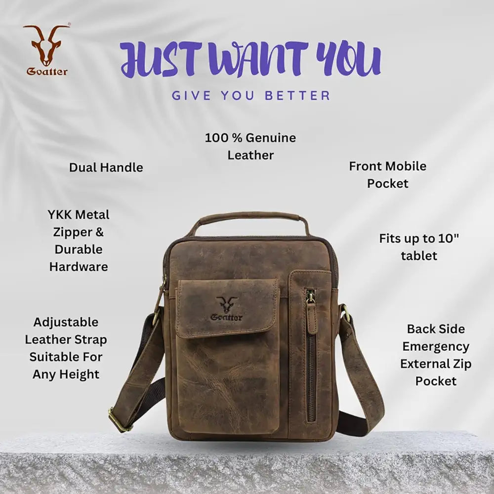 Goatter Hunter Leather 11”Inch Messenger Bag For Men GTHT-08
