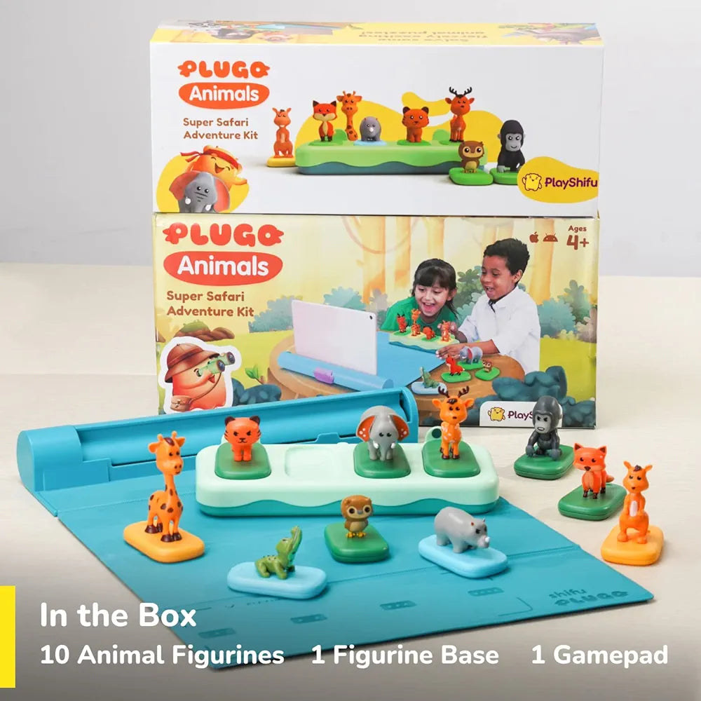 Shifu Play Plugo Animals Safari Ar-Powered Stem Toy For Kids With Rainforest, Zoo Animal Figurines -Boost Problem-Solving Skills With 3 Games, 100+ Levels, Educational Fun Learning Puzzle