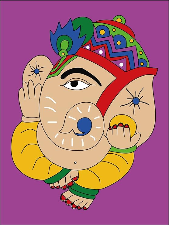 Hobby India Self Painting God Ganesha Canvas | Madhubani Art | Pre-designed Canvas Board