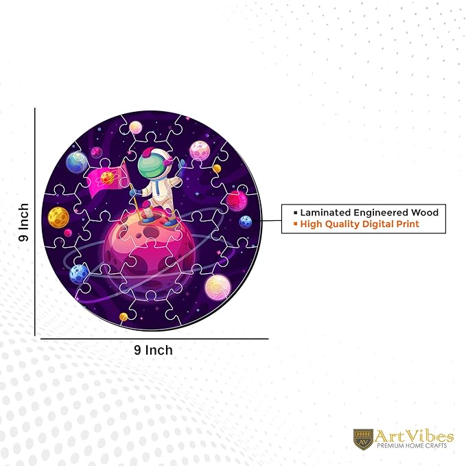 Artvibes Wooden Premium Astronaut on the Planet Puzzles for Kids Age 2 and 3 | 19 Piece Puzzles | Fun Learning Brain Booster for Kids