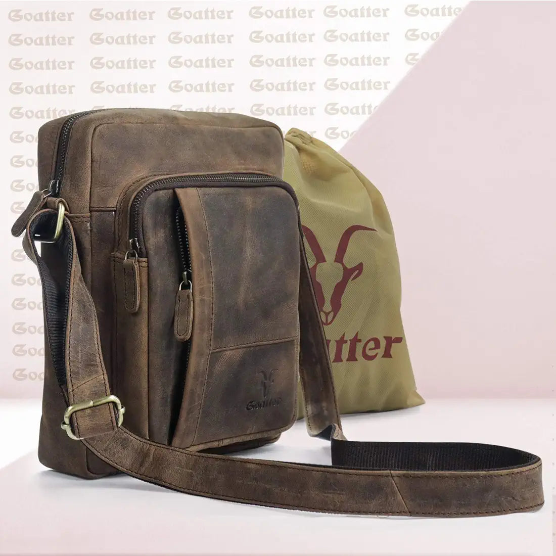 Goatter Unisex Hunter Leather Multi Pockets 11" Messenger Bag, GTHT-02