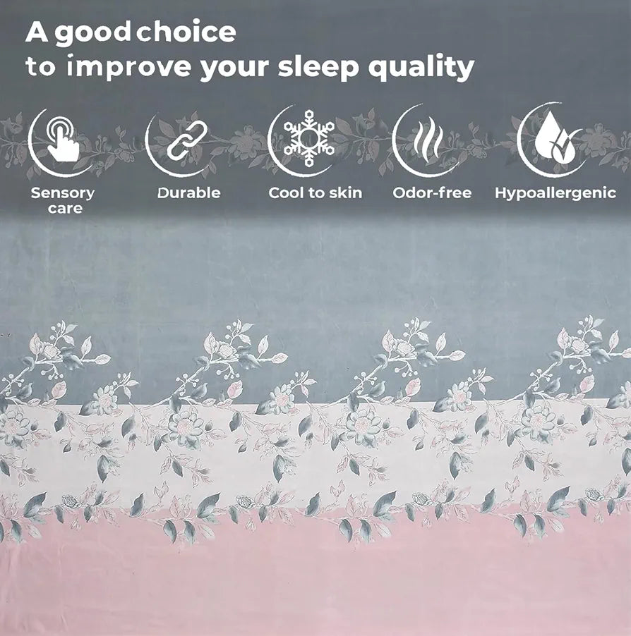 Fresh From Loom Double Bed King Size Floral Design Bed Spread with 2 Pillow Covers 144 TC Walnut Grey