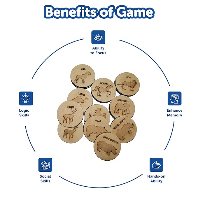 Mini Leaves Wooden Memory Card Game for Kids | Forest Animal Puzzle Set With Wooden Box