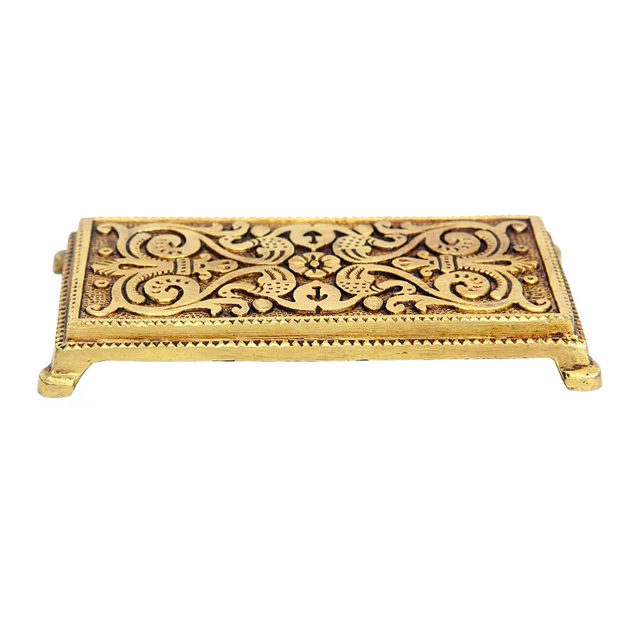 anciently Pooja Chowki Rectangle Shape | Pooja Chowki Rectangle | Brass Chowki, Brass, Gold Colour, 1 Piece