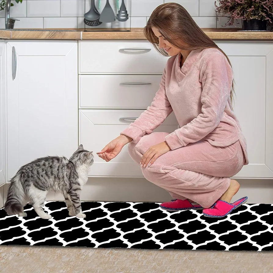 Ishro Home Kitchen Mats For Floor Anti Slip Waterproof Set Of 2 Pcs Colour Black Diamonds