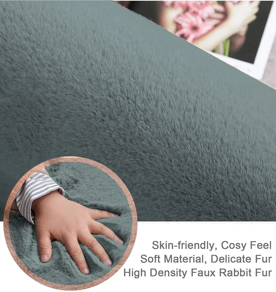 Luxe Home International Ruffle Bath Runner Rabbit Fur 1000 GSM Super Soft Anti Skid Rug for Bedroom 2 X 5 Ft Colour Grey