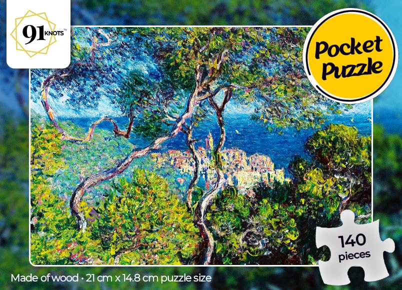 91knots Town of Bordighera by Claude Monet-wooden Jigsaw Puzzle (140 Pieces) for Adults and Kids | Brain Booster Games & Toys