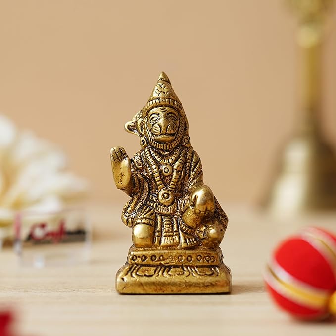 Ecraftindia Golden Brass Blessing Lord Hanuman Statue Murti | Hindu God Idol