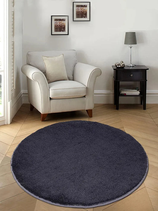 Saral Home Neo Shaggy Yarn Anti-Skid Round Mats Colour Navy Blue