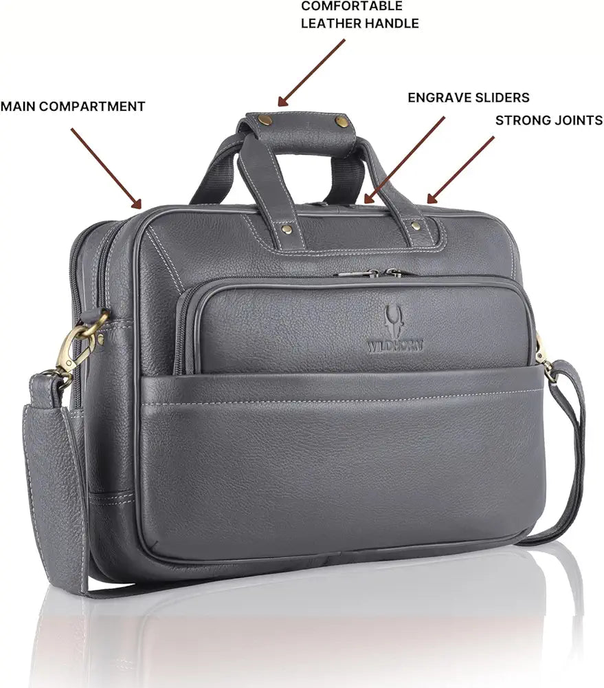 WildHorn Classic Leather 16 inch Laptop Messenger Bag for Men I Office Bags I Travel Bags I Carry Handles with Adjustable Strap