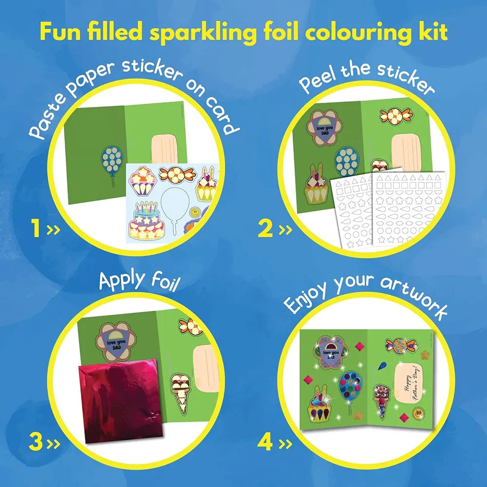 SparkLPlay Greeting Card Making Kit for Kids | DIY Craft Kit with 6 Cards, Foil Art & Stickers | Art & Craft Activity for Girls & Boys Ages 4-9 | Birthday Gift for Kids