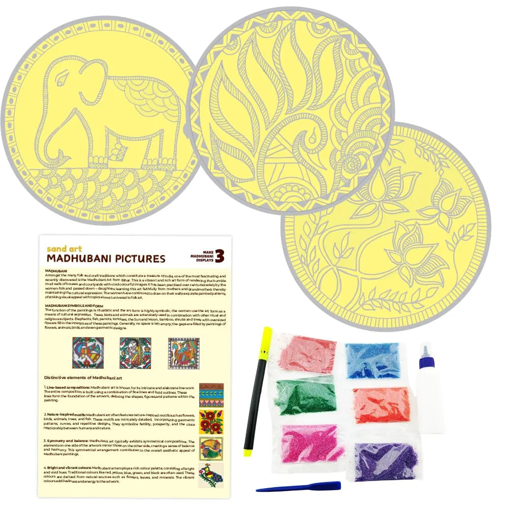 TOYKRAFTT Sand Art Kit for Kids| Madhubani Simple and Symbolic| Art and Craft Madhubani Sand Art Activity| Gift for 6 to 8 Year Old| Return Gifts for Kids Birthday