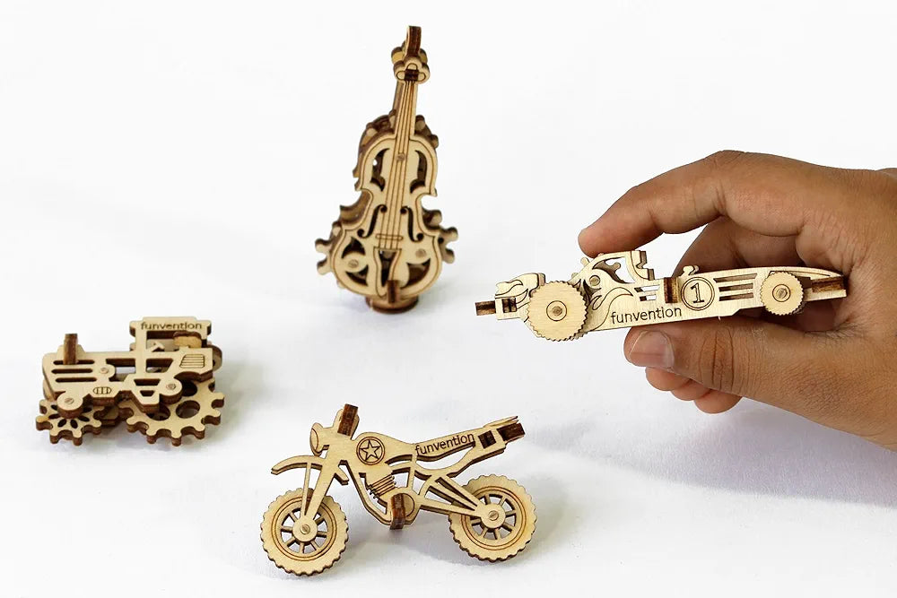 Funvention- for Little Scientist in Every Kid Fun Models DIY Miniature Mechanical Self Assembly Wooden Models- Set of 4