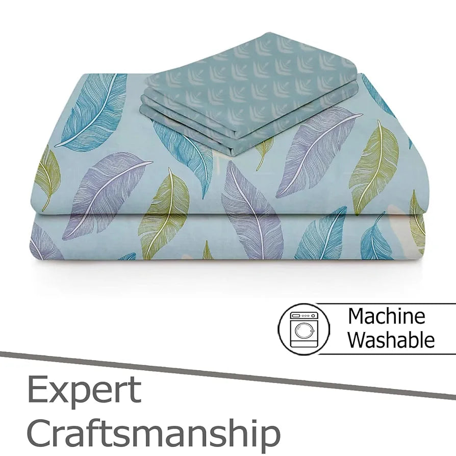 Fresh From Loom Microfiber Soft Cotton Single Size Bedsheet 200 TC with 1 Pillow Cover Aqua Pankh