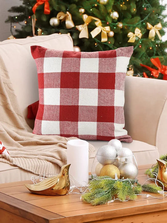Sashaa World Cotton Check Cushion Colour Red And White