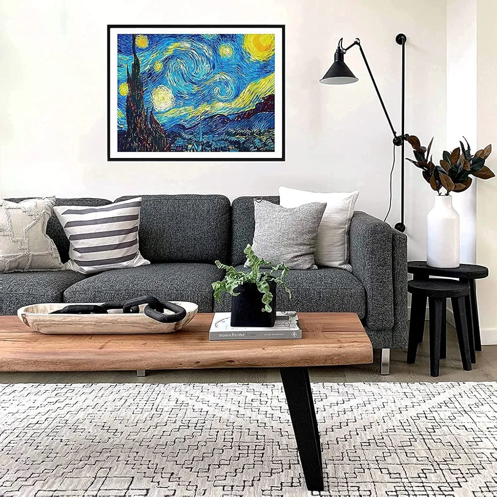 HASTHIP Diamond Painting Kit, 5D Diamond Painting Kit, The Starry Night By Master Van Gogh, Rhinestone Extremely Shiny Diamond Painting Art, Abstract Style Room Decoration