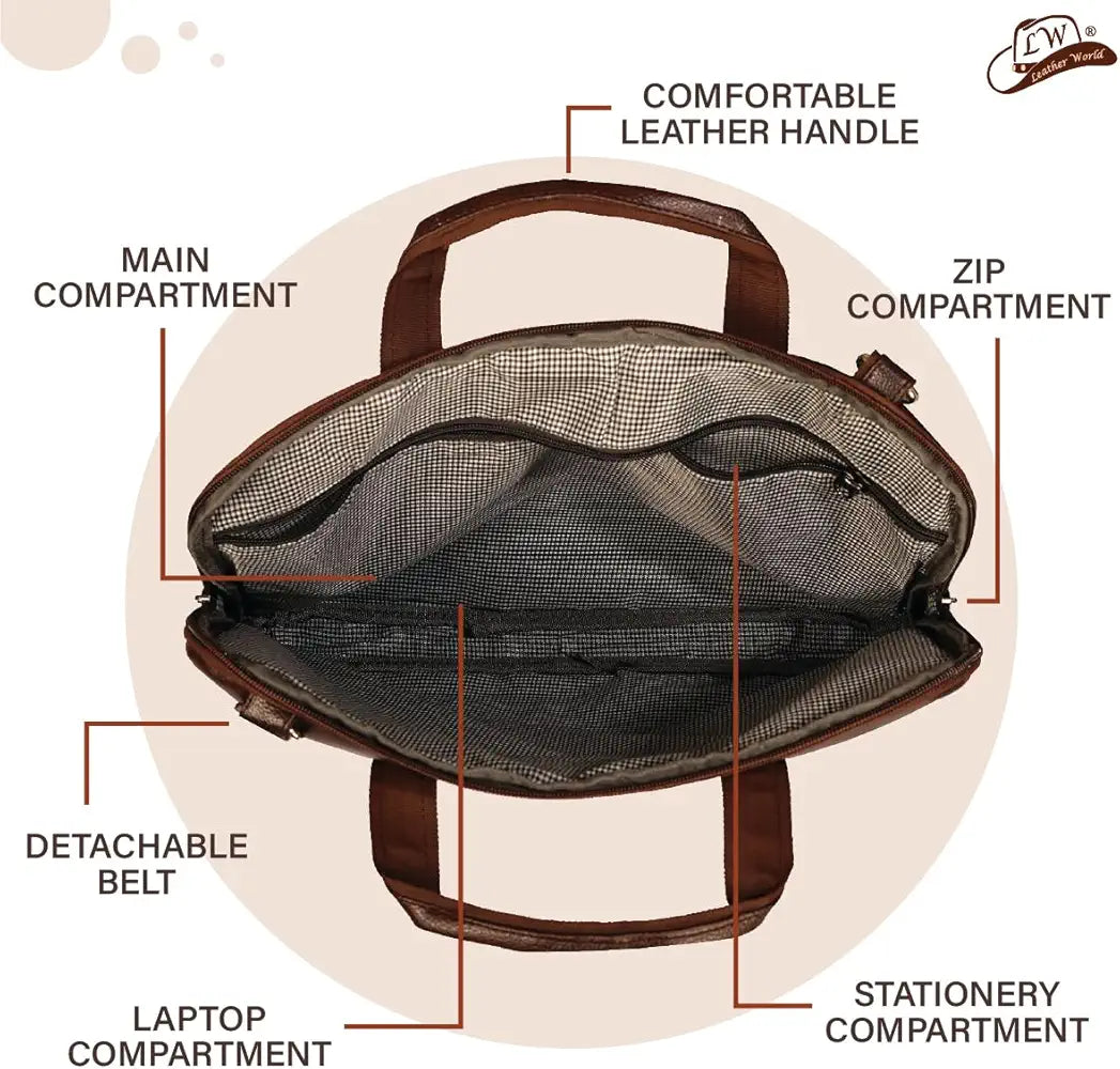 Leather World Unisex Adult Men's Laptop Bag 15.6 inch Side Shoulder Briefcase Satchel Messenger Business Bags for Men & Women - Brown