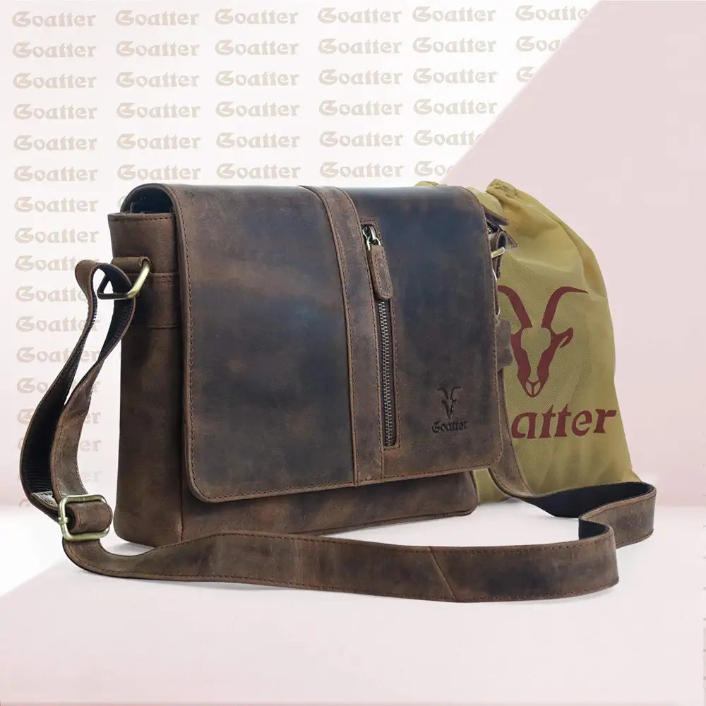 Goatter Mens Genuine Leather 11" Inch Messenger Bag