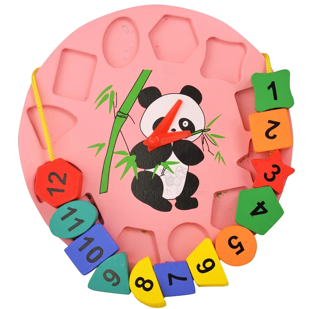 Trinkets & More - Geometric Shape Sorter Clock Panda Themed Wooden Puzzle Early Education Toys Kids 3+ Years for 3+ years