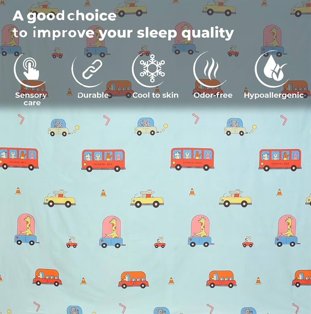 Fresh From Loom Glace Cotton Bed Sheet with 2 Pillow Cover Cartoon Printed Double Bed King Size Kids Bedsheet 144 TC Aqua