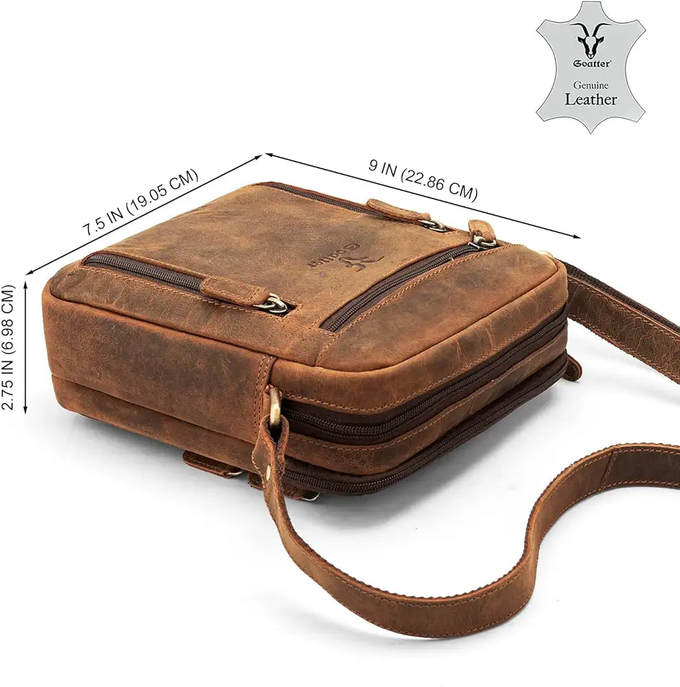 Goatter Genuine Leather Multi Pocket 9" Inch Messenger Sling Bag For Men