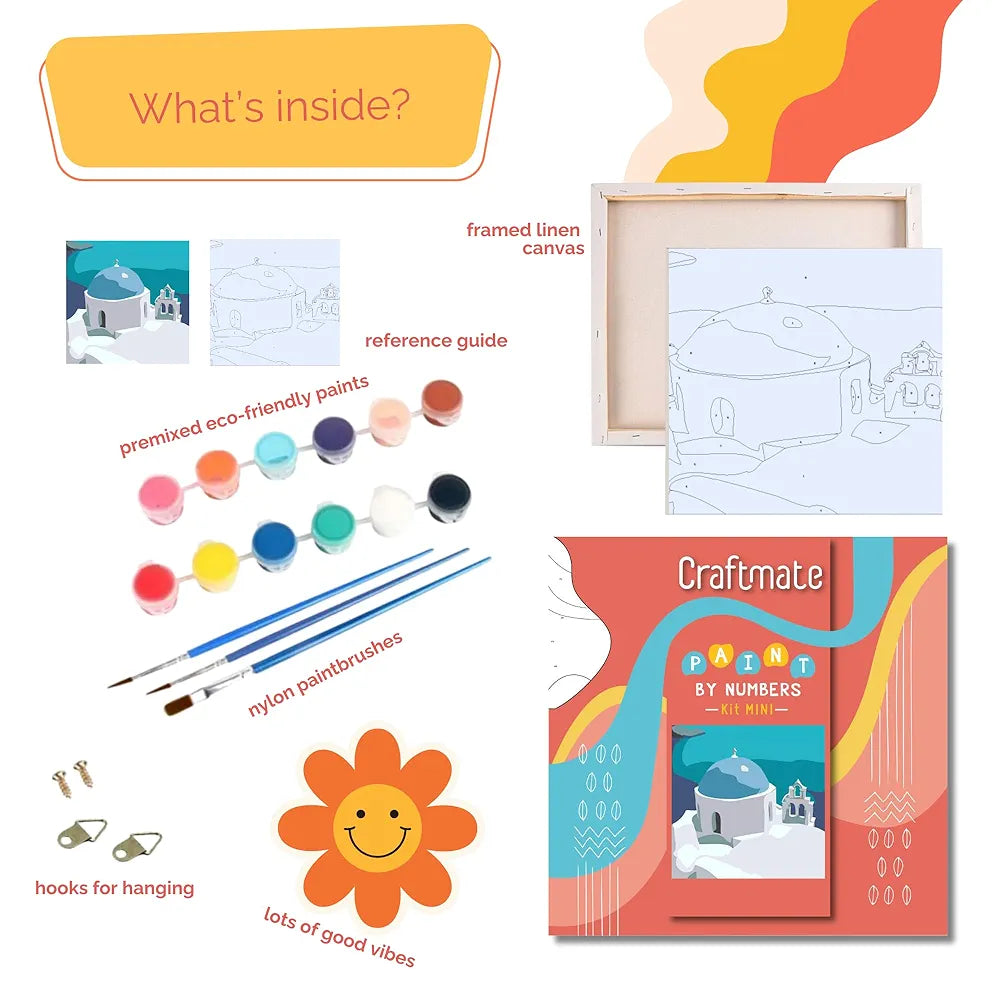 CRAFT MATE DIY Framed Paint by Numbers Canvas Art and Craft Kit for Adults and Kids | Cotton Candy Dreamy Skies Acrylic Painting Hobby Kit | 8 Inch X 8 Inch