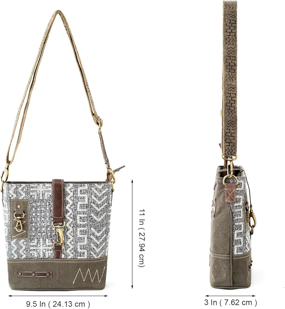 Goatter Cotton Dari And Leather Material Messenger Sling Bag For Women - Green