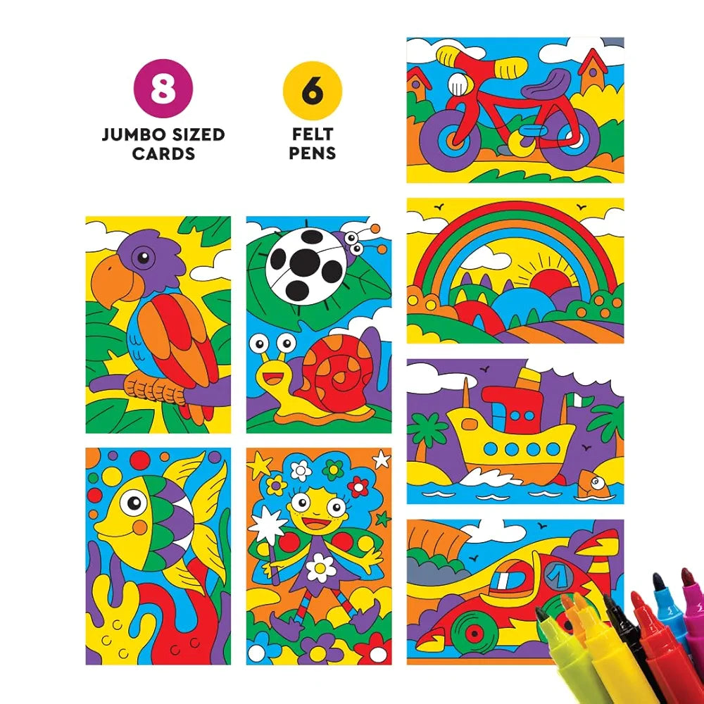 TOYSBOX Colour by Numbers Art Kit, 8 Jumbo Design Printed Cards with 6 Felt Pens, Educational Learning Kit for Kids Ages 3+ Years