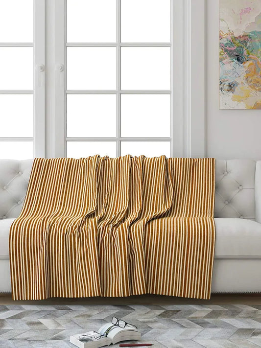 Saral Home Easy Living Polyester & Polyester Blend Striped Soft Decorative Viscose Chenille Sofa Covers/throwcolour Gold