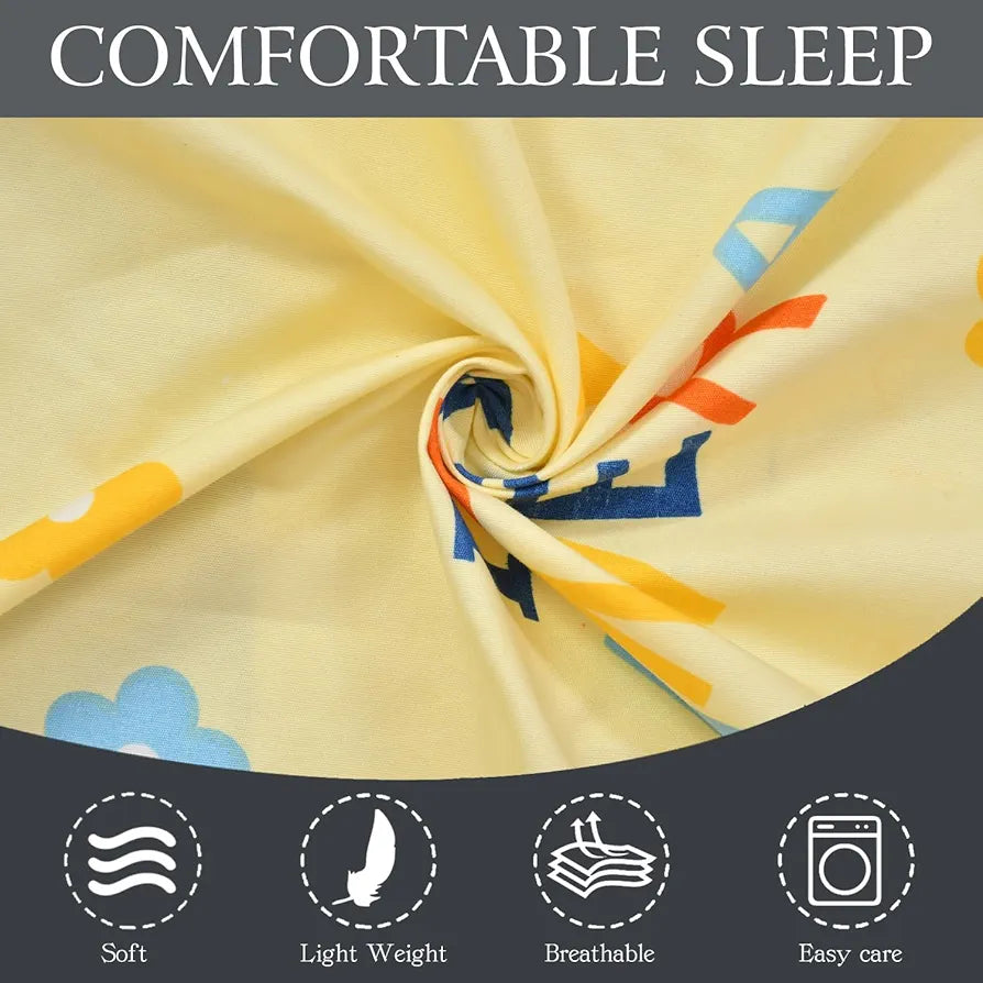 Fresh From Loom Bed Sheet Cartoon Printed Double Bed King Size Bedsheet Multicolor 144 TC Cream and Blue