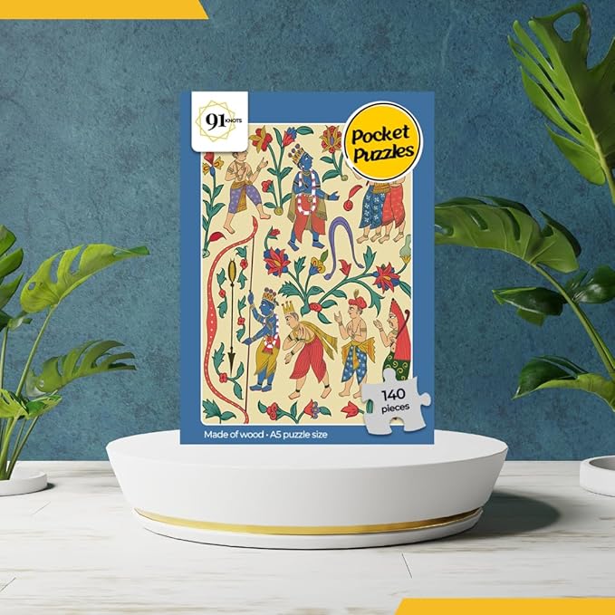 91knots-krishna With Devotees Wooden Jigsaw Puzzle (140 Pieces) for Adults and Kids | Beautiful Indian Artwork Puzzle