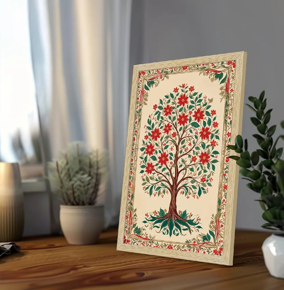 ArtX Paper Floral Art Paintings Flowers - 04 with Frame Multicolor Natural Wood Color Set of 2