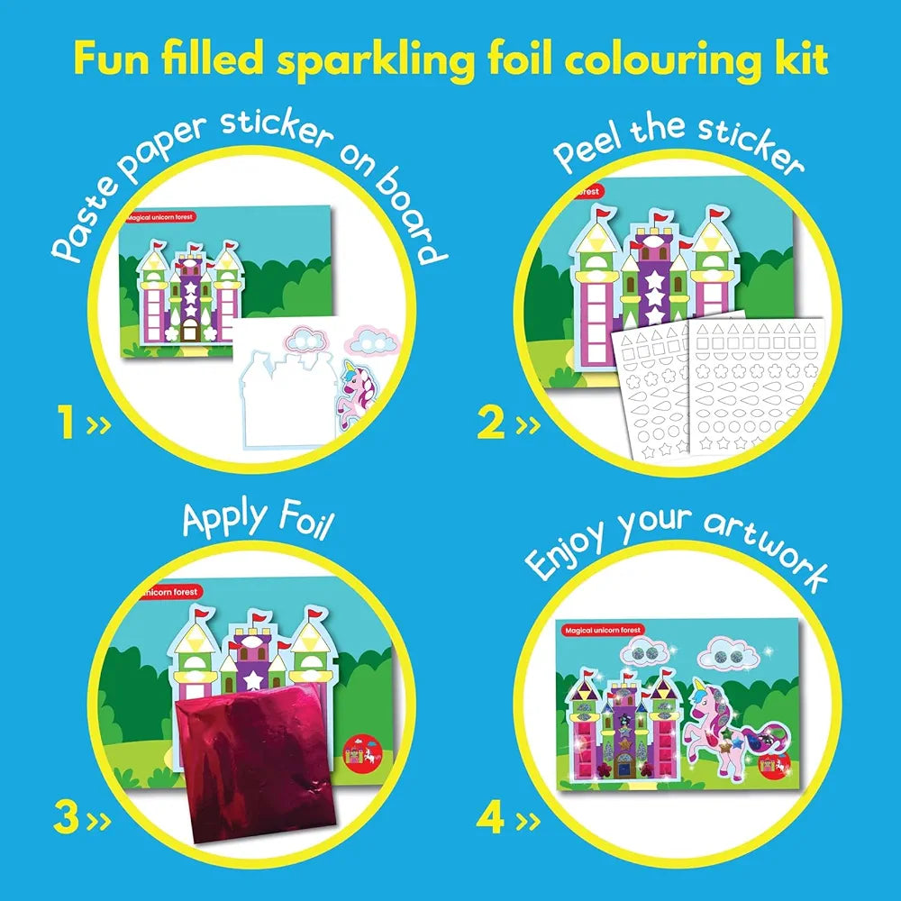 SparkLPlay Art and Craft Kit. Toys for Girls,Foil Fun Activity,Birthday Gift for Girls Ages 4 to 9,Craft Boards 6, Sticker Pages 6, Color Foils 40+, Stickers 190+. DIY Craft. , Multicolor