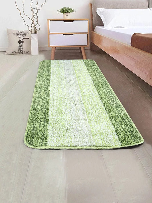 Saral Home Microfiber Striped Rectangle Anti-Skid Runner Colour Green