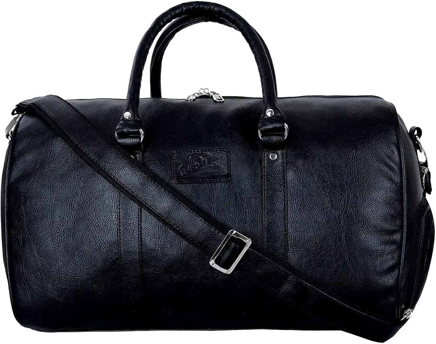 Leather World 46 L Vegan Textured Leatherette Stylish & Spacious Weekender Travel Duffle Luggage Bag with Detachable Shoulder Strap for Men & Women, Black
