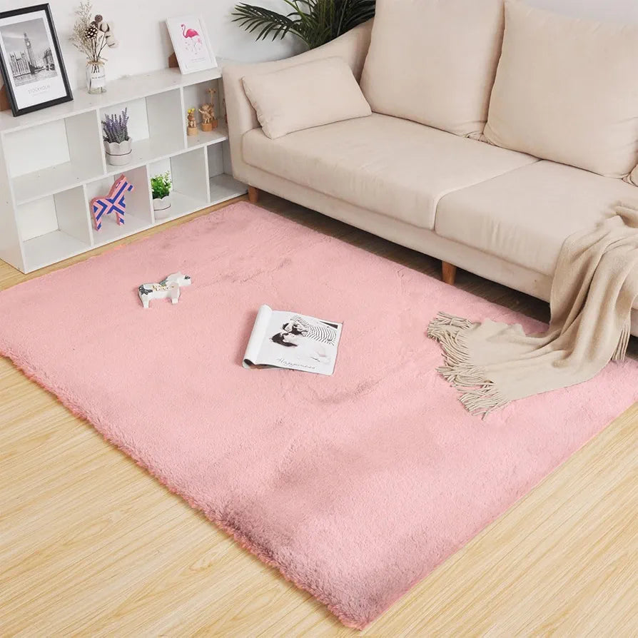 Luxe Home International Rectangular Carpet Super Soft Anti Skid Rabbit Fur Bathroom Mats Colour Peach