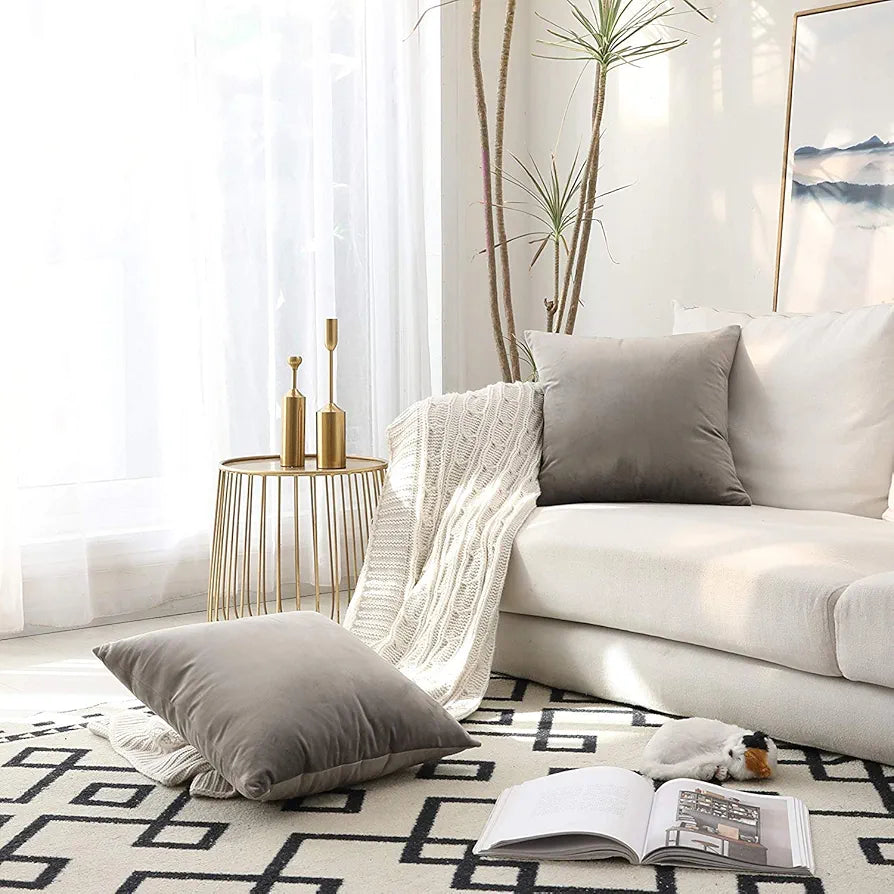 Aerohaven Premium Velvet Reversible Decorative Throw Pillow/Cushion Covers with Invisible Zipper (Grey Colour Pack of 2)
