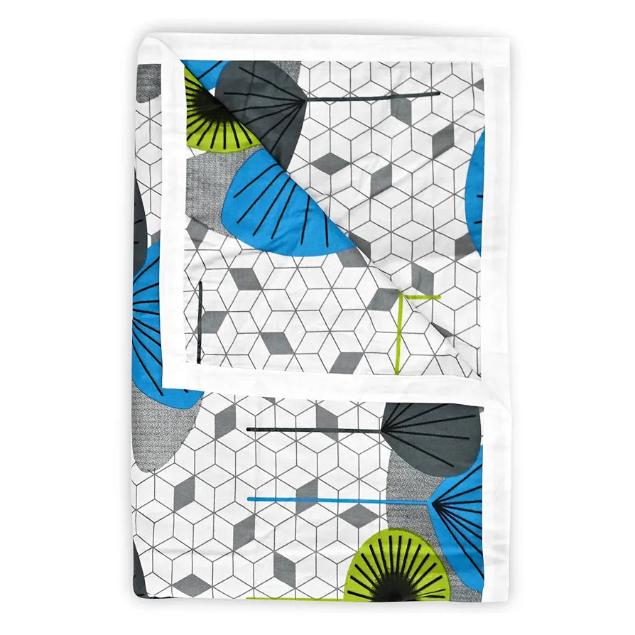 Divine Casa 100% Cotton Reversible Lightweight Printed Single Bed AC Dohar Blanket Colour White & Blue