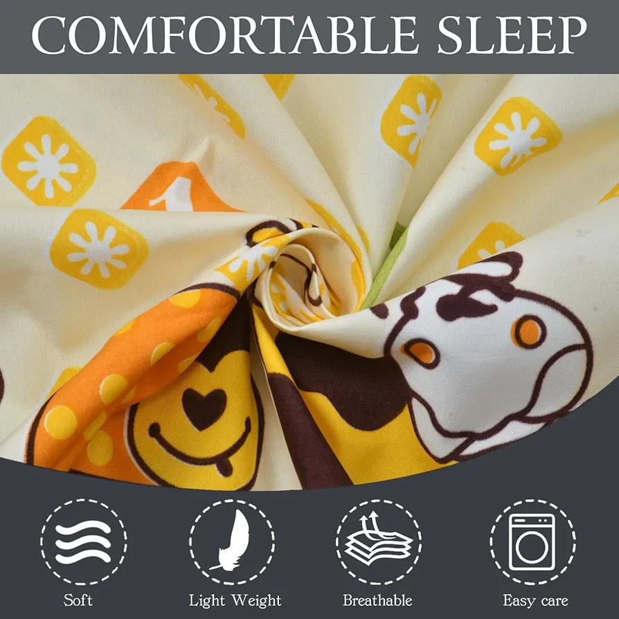Fresh From Loom Bed Sheet Cartoon Printed Double Bed King Size Kids Bedsheet Yellow 144 TC Cream and Yellow