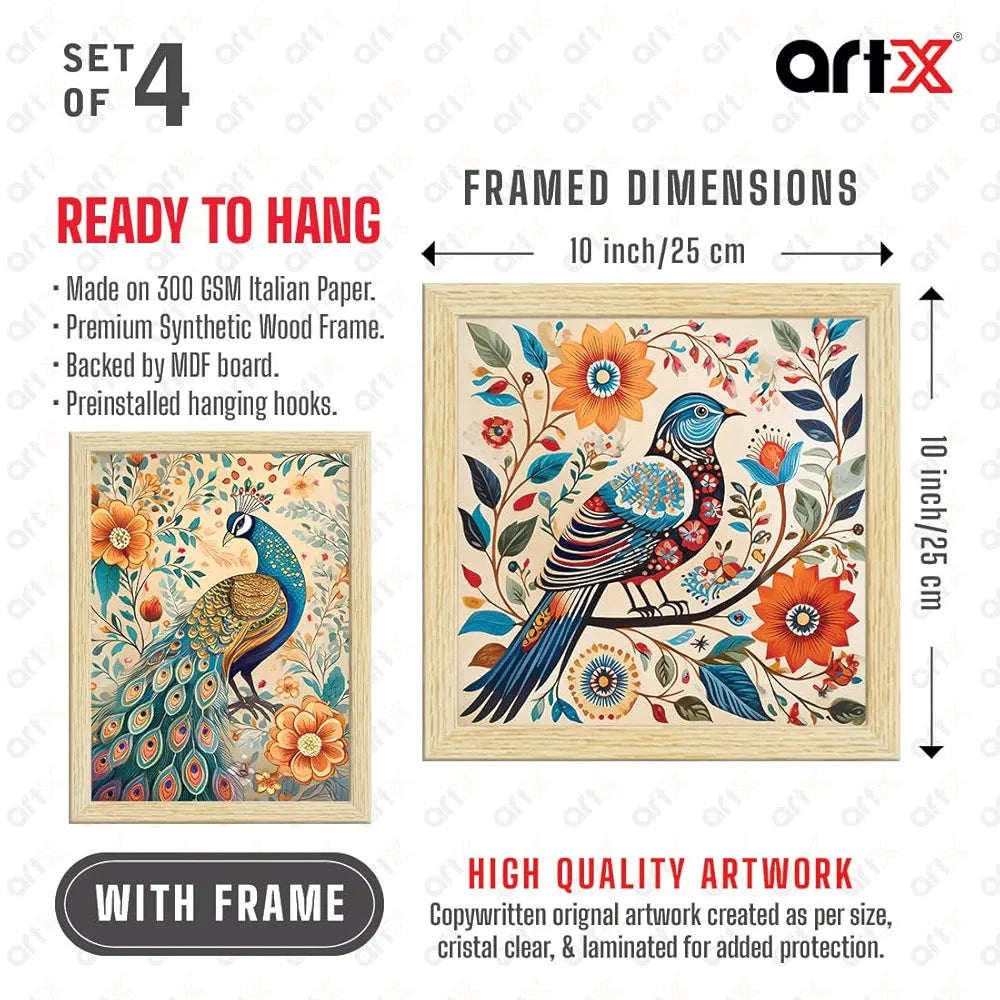 ArtX Paper Madhubani Madhubani-SO4-02 Multicolor Set of 4