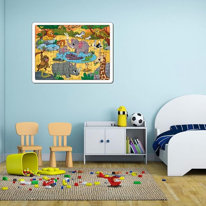 Mini Leaves 48 Piece Wooden Puzzle for Kids & Adults | Wild Safari Jigsaw Puzzle | Fun & Challenging Floor Wooden Puzzle Game