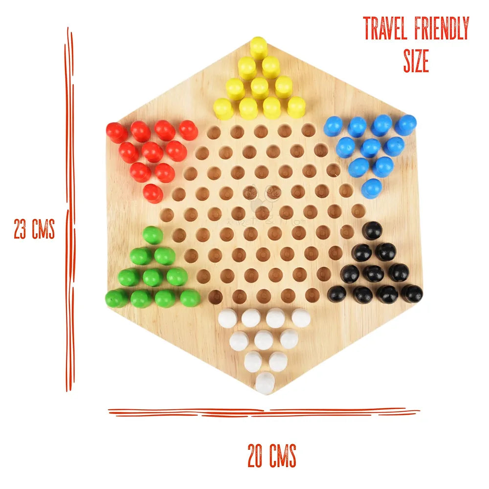 Trinkets & More - Wooden Chinese Checkers Hexagon with Wooden Marbles Board Games Superb Family Game Perfect Adults and Kids Gift Fun Toys 3+ Years
