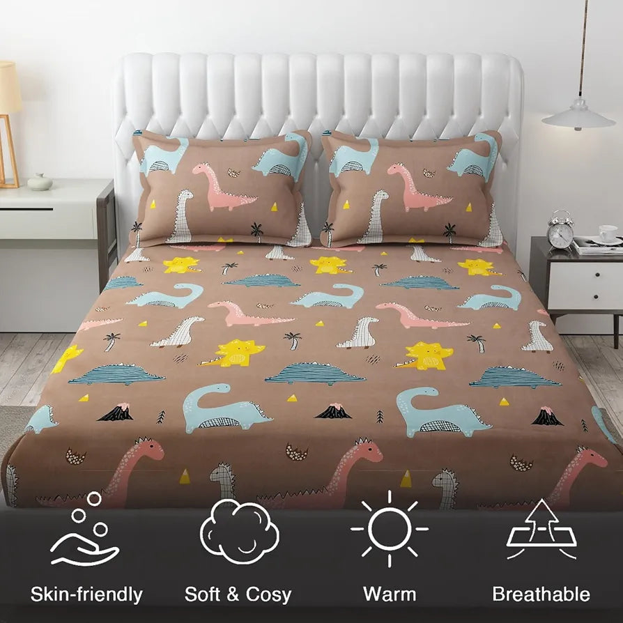 Fresh From Loom Bedsheet for Kids with 2 Pillow Cover Soft Skin Friendly Anti Fade 144 TC Rosy