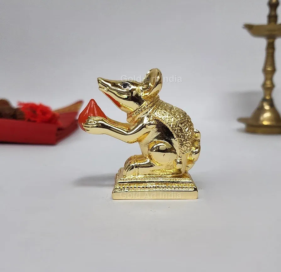 Gold Art India Gold-Plated Mushak Mouse with Modak Orange Terracotta Finish