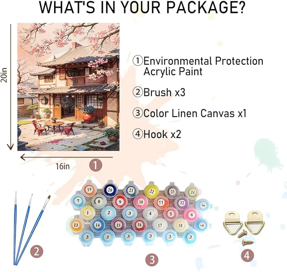 TREXEE Landscape Paint by Numbers for Adults & Kids -House Paint by Number on Canvas Without Frame,DIY Scenery Oil Painting for Gift Home Wall Decor