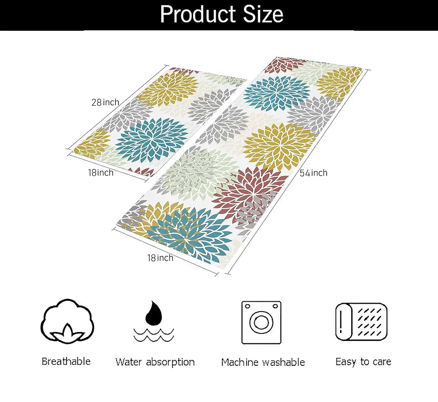Ishro Home Velvet Premium Kitchen Mats For Floor Kitchen Runner 2 Pcs Set Colour Breeze Multicolor