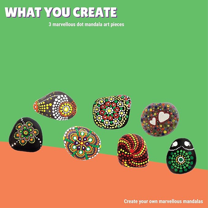 Kalakaram Diy Dot Mandala Art Rock Painting Kit | Create a Mandala Design on Rocks With 3 Large Re-useable River Rocks | Activity Kit for Kids