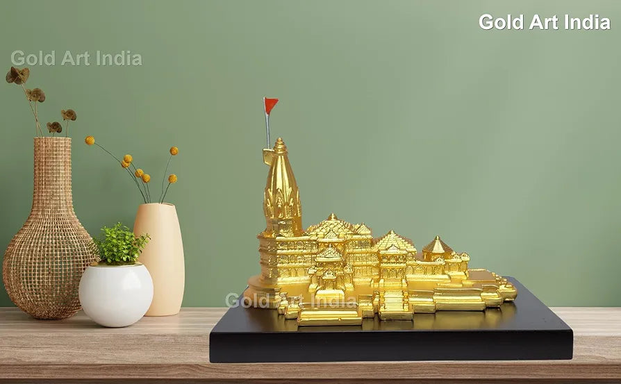 Gold Art India Ram Mandir Ayodhya Gold Plated Matte 24 Karat Minature Large